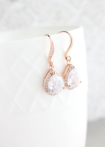 Crystal Drop Earrings - Rose Gold