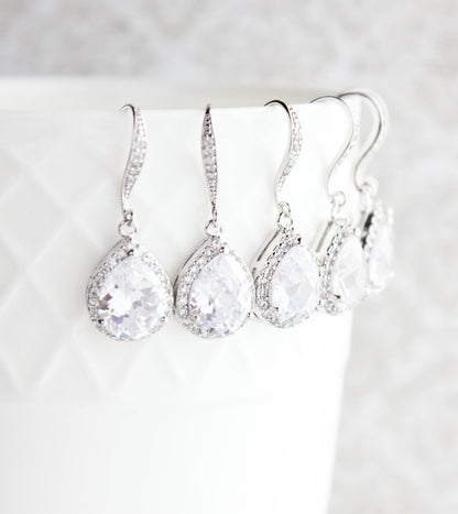 Crystal Drop Earrings - Silver