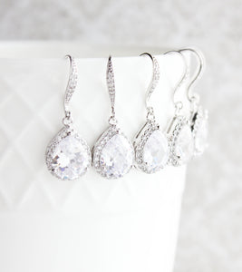 Crystal Drop Earrings - Silver