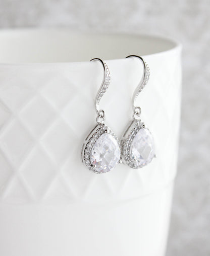 Crystal Drop Earrings - Silver