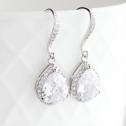 Crystal Drop Earrings - Silver