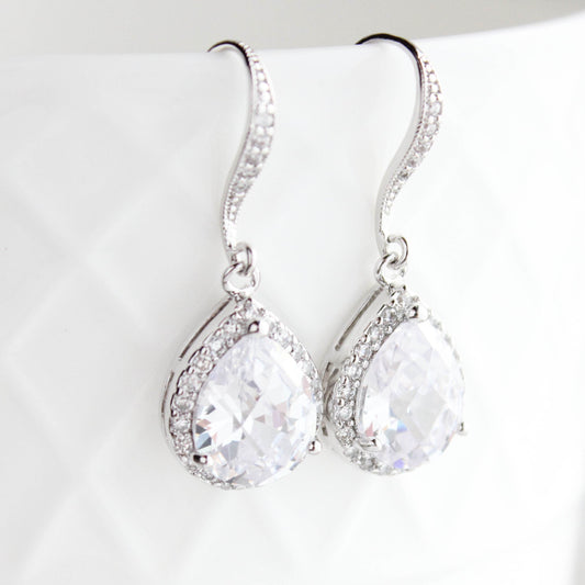 Crystal Drop Earrings - Silver