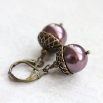 Cranberry Red Acorn Earrings - (14 colors)