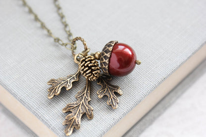 Acorn Necklace - Cranberry Red