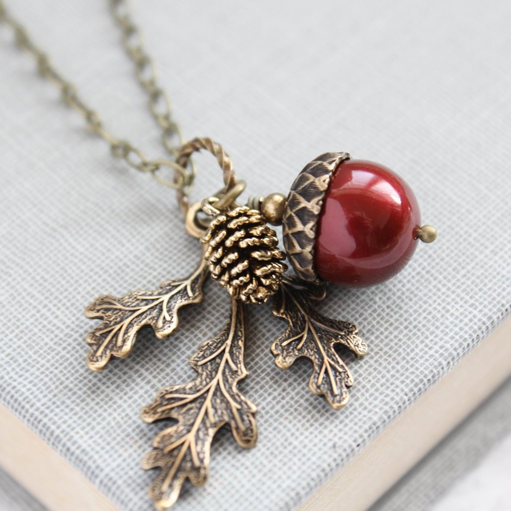 Acorn Necklace - Cranberry Red
