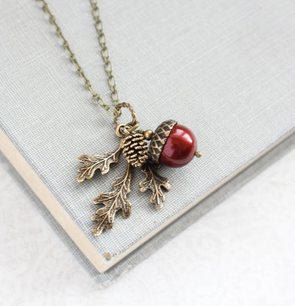 Acorn Necklace - Cranberry Red