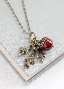 Acorn Necklace - Cranberry Red