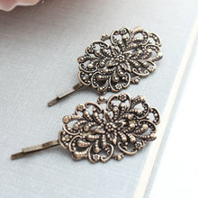 Load image into Gallery viewer, Rose Gold Filigree Bobby Pins