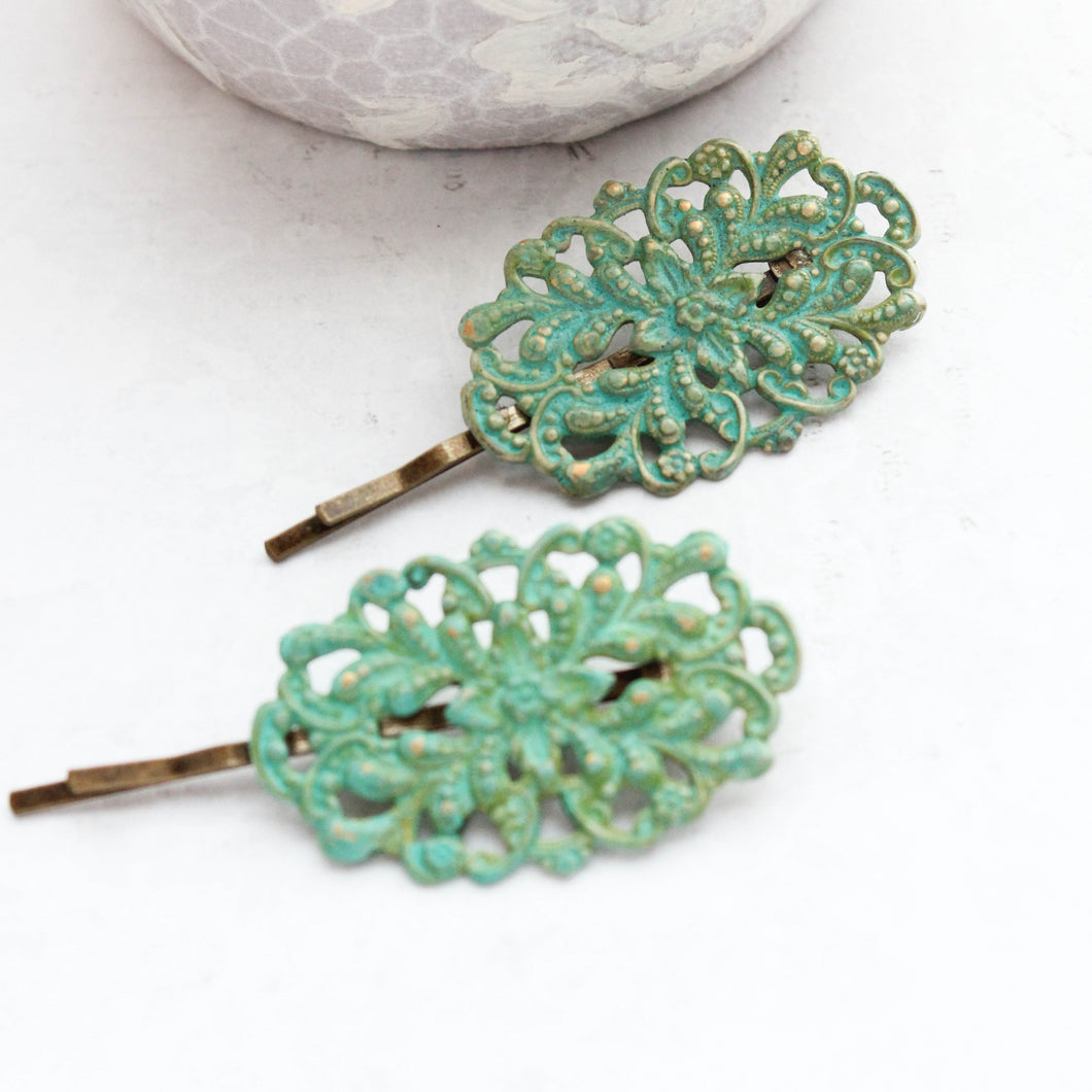 Filigree Bobby Pins - Antiqued Brass