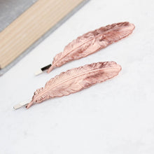 Load image into Gallery viewer, Rose Gold Feather Bobby Pins - 2 pc