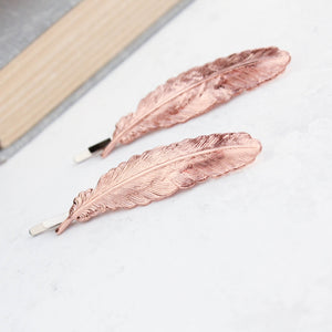 Rose Gold Feather Bobby Pins - 2 pc