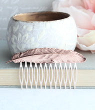 Load image into Gallery viewer, Feather Comb - Rose gold