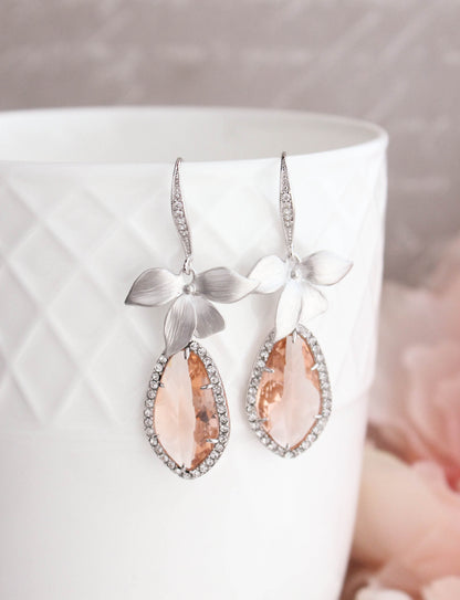 Orchid Sparkle Earrings - Peach/Silver