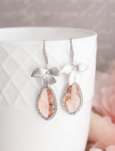 Load image into Gallery viewer, Orchid Sparkle Earrings - Peach/Silver