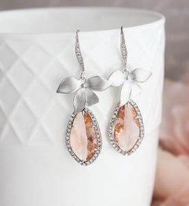 Orchid Sparkle Earrings - Peach/Silver