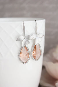 Orchid Sparkle Earrings - Peach/Silver