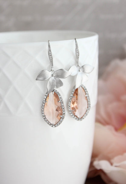 Orchid Sparkle Earrings - Peach/Silver