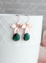 Load image into Gallery viewer, Rose Gold Orchid Earrings - Emerald