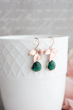 Load image into Gallery viewer, Rose Gold Orchid Earrings - Emerald