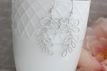 Load image into Gallery viewer, Silver Loopy Leaf Branch Earrings