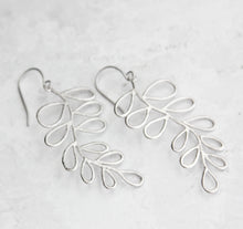 Load image into Gallery viewer, Silver Loopy Leaf Branch Earrings