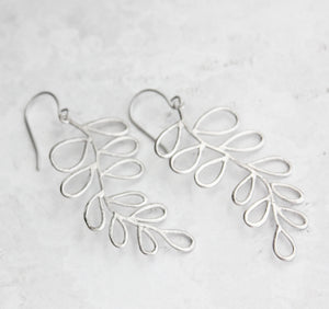 Silver Loopy Leaf Branch Earrings