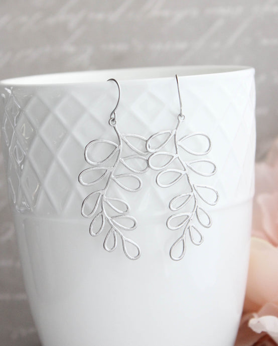 Silver Loopy Leaf Branch Earrings