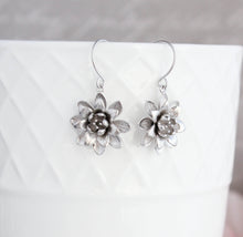 Load image into Gallery viewer, Lotus Flower Earrings - Matte Silver