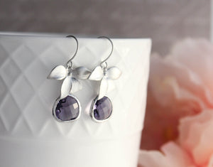 Silver Orchid Earrings - Purple