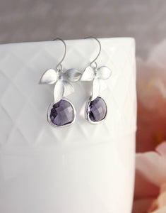 Silver Orchid Earrings - Purple