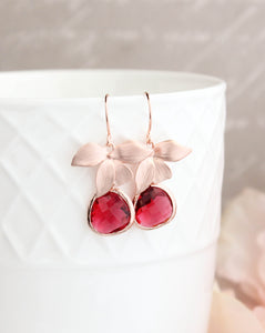 Rose Gold Orchid Earrings - Ruby Red