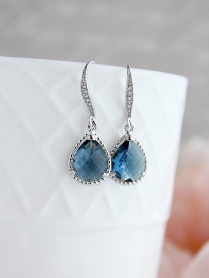 Sparkle Drop Earrings - Navy Glass