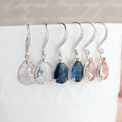 Sparkle Drop Earrings - Navy Glass