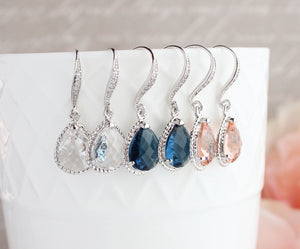 Sparkle Drop Earrings - Navy Glass
