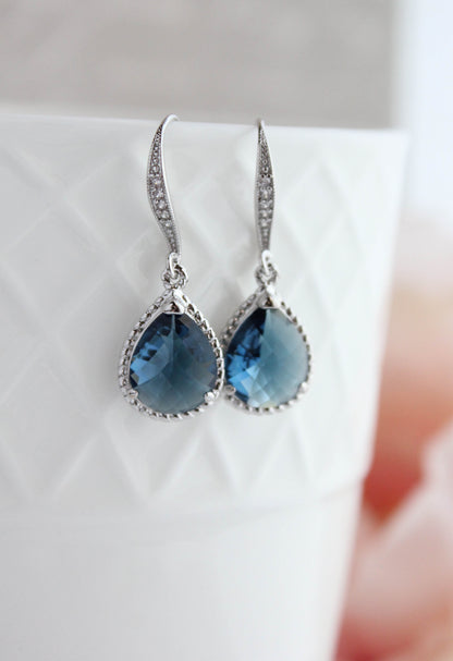 Sparkle Drop Earrings - Navy Glass