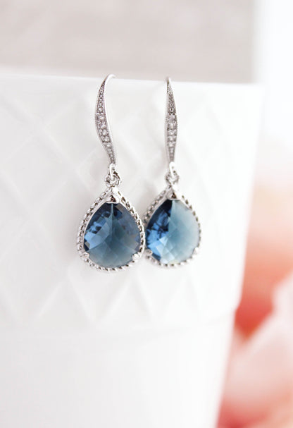 Sparkle Drop Earrings - Navy Glass