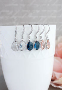 Sparkle Drop Earrings - Navy Glass