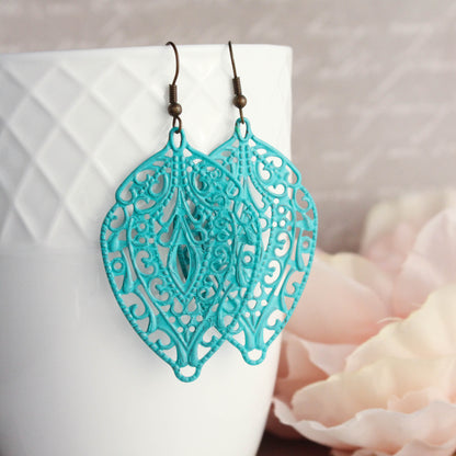 Big Filigree Earrings - Aqua