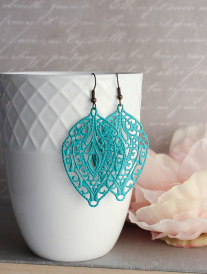 Big Filigree Earrings - Aqua