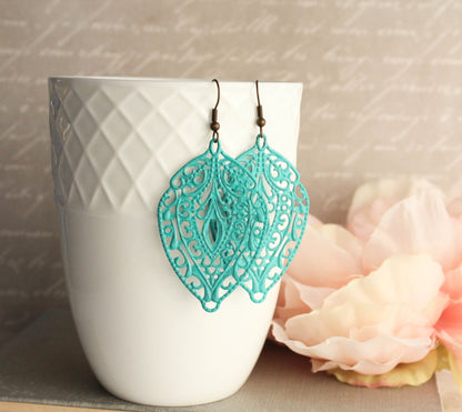 Big Filigree Earrings - Aqua