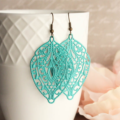 Big Filigree Earrings - Aqua