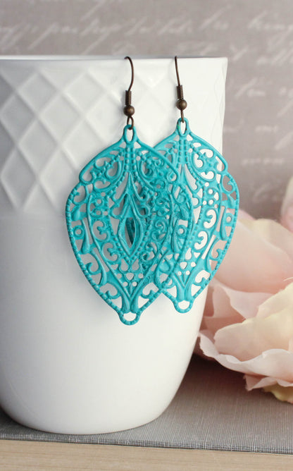 Big Filigree Earrings - Aqua