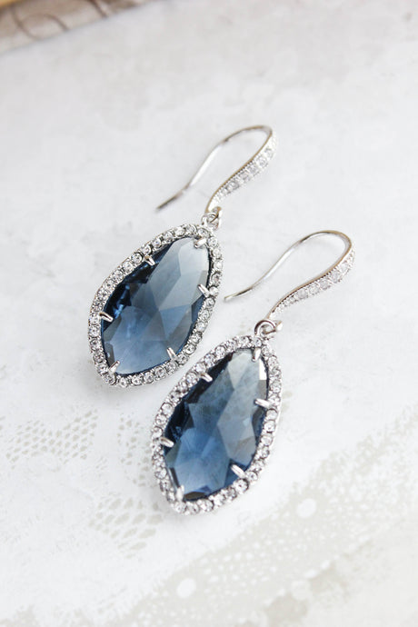 Sparkly Dangle Earrings - Navy /Silver NEW