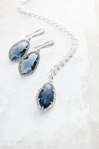 Sparkly Dangle Earrings - Navy /Silver NEW