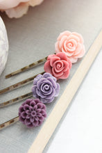 Load image into Gallery viewer, Purple Flower Bobby Pins - BP1023