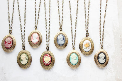 Black Floral Cameo Locket