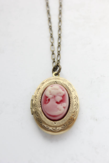 Lady Cameo Locket - Deep Red