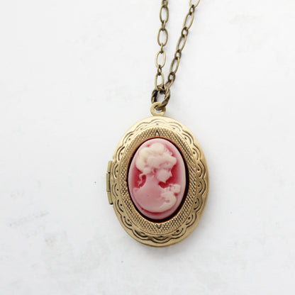 Lady Cameo Locket - Deep Red