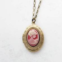 Load image into Gallery viewer, Pink Rose Cameo Locket Necklace
