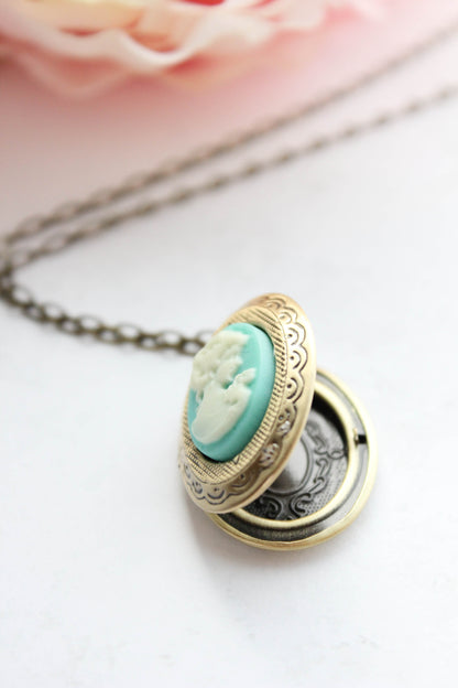 Pink Rose Cameo Locket Necklace